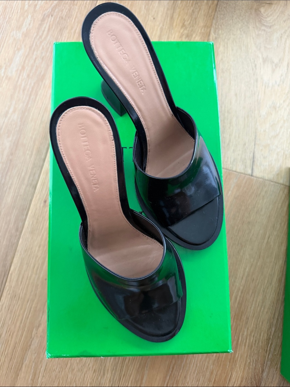 Bottega Veneta Black Patent Slide Mules